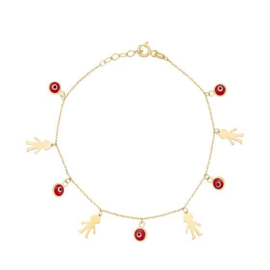 Joyeria Cristal Joyas | Pulsera Con Ojitos Rojos Y Ninos Oro 14K