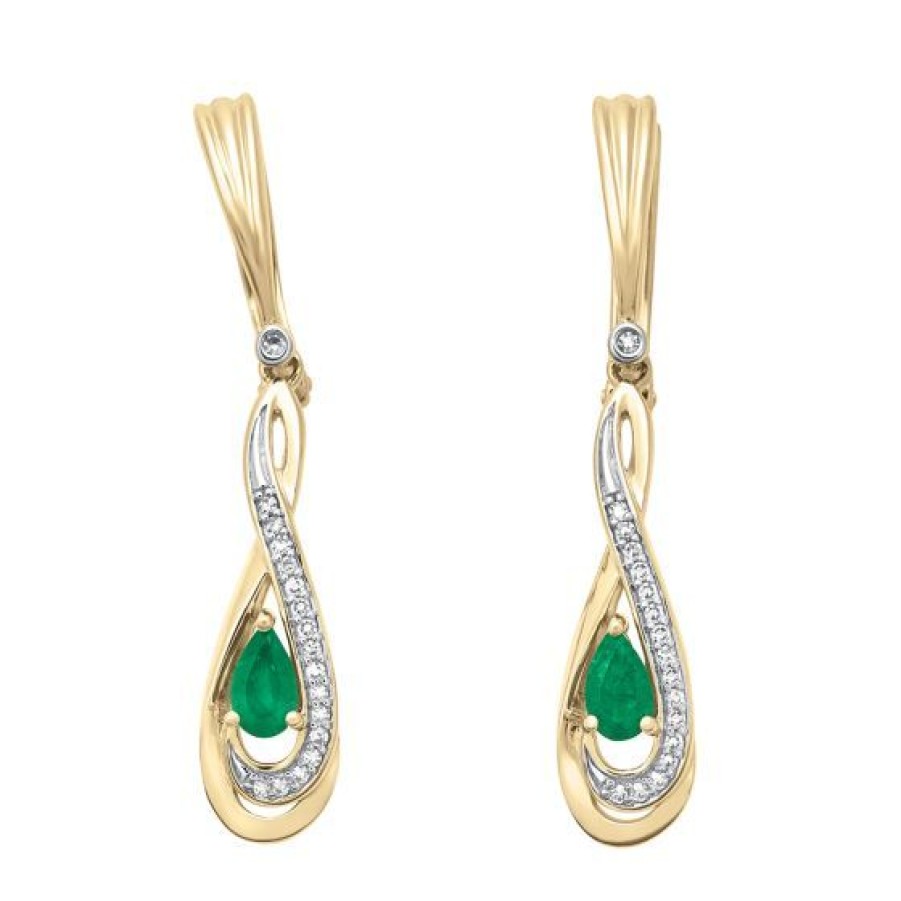 Joyeria Cristal Joyas | Aretes Oro 14K Con Diamante Y Esmeralda