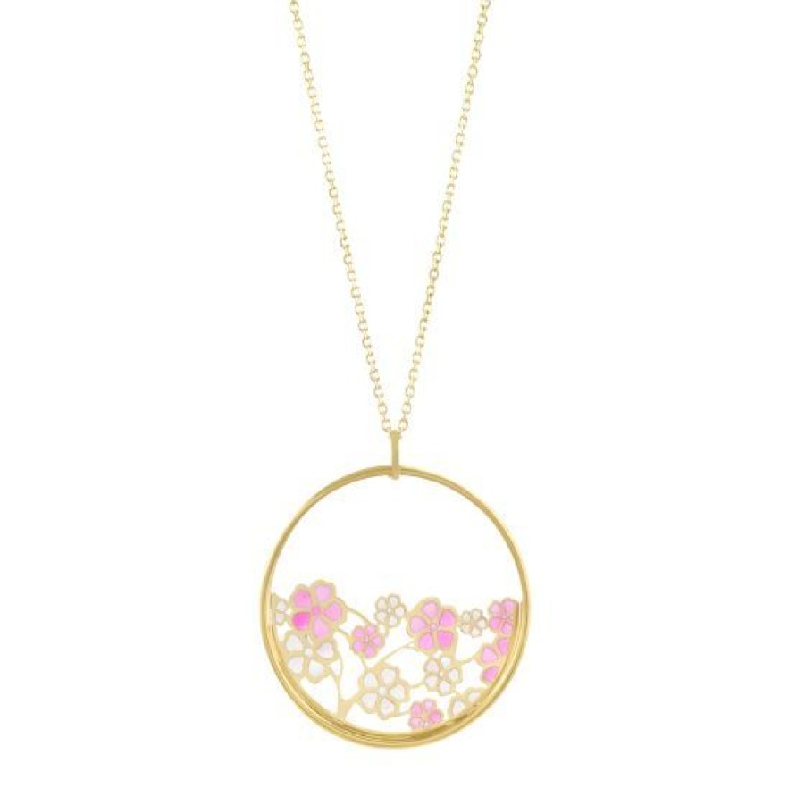 Joyeria Cristal Joyas | Dije Con Cadena Flores Rosadas Oro 14K