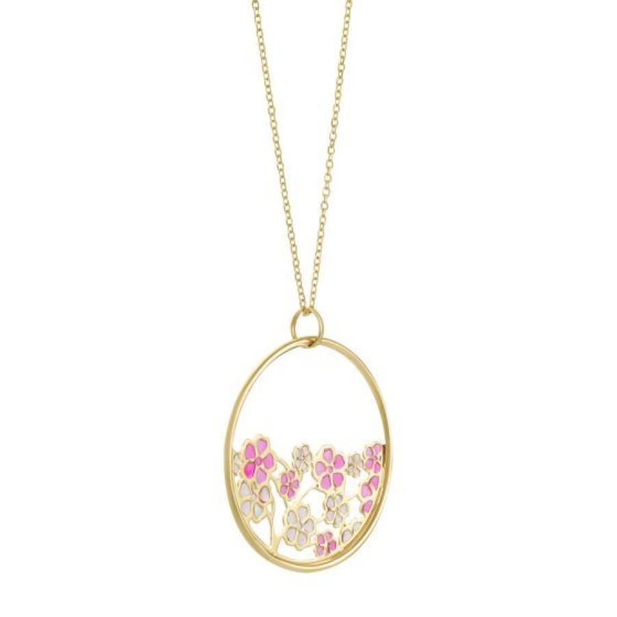 Joyeria Cristal Joyas | Dije Con Cadena Flores Rosadas Oro 14K