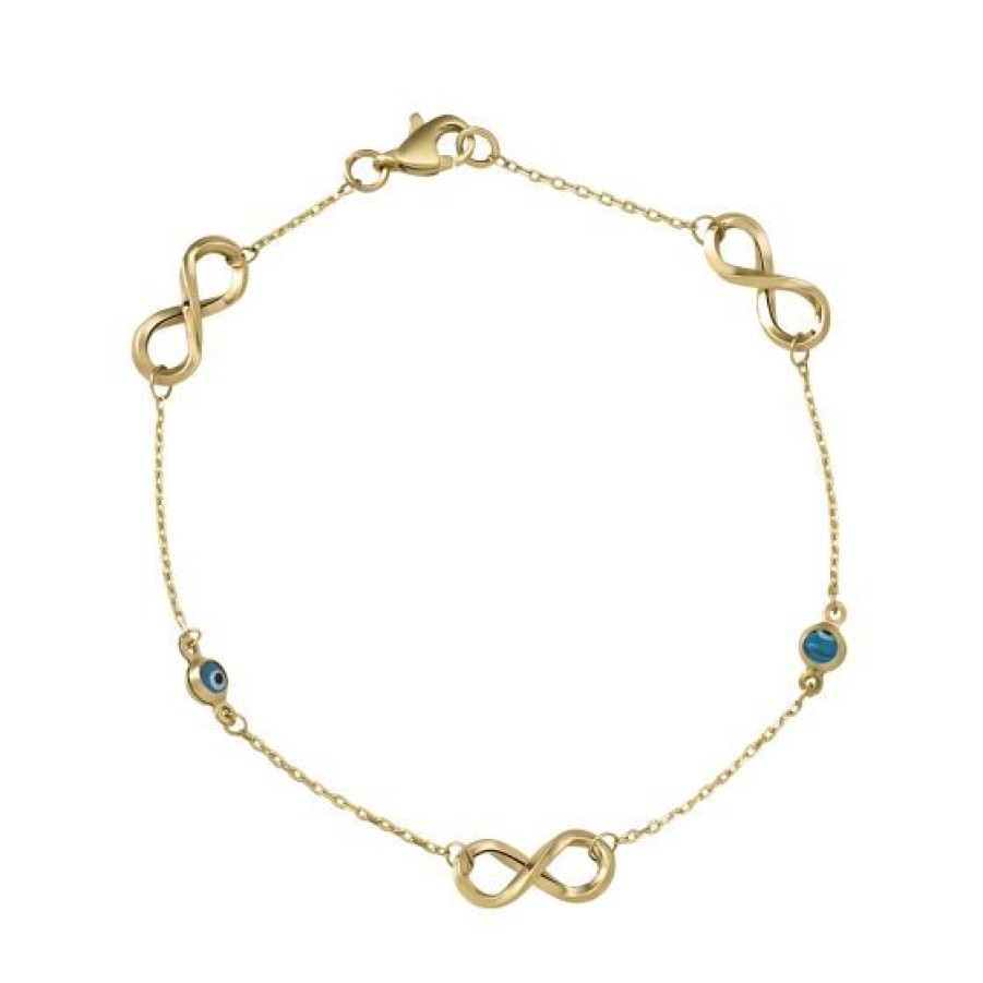 Joyeria Cristal Joyas | Pulsera Dama Ojos E Infinito Oro 14K Esmalte Pulido