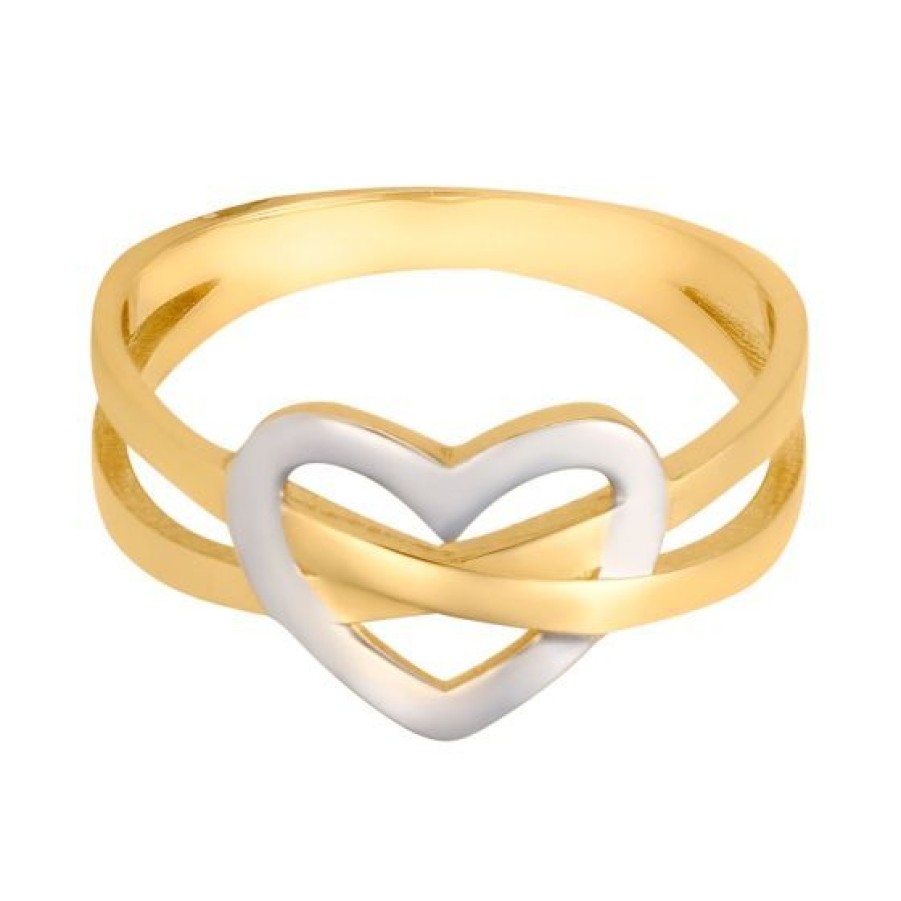 Joyeria Cristal Joyas | Anillo Corazon Oro Blanco Y Amarillo 14K