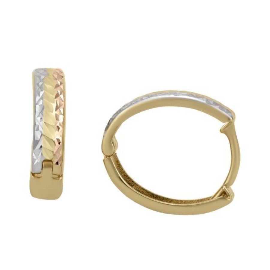 Joyeria Cristal Joyas | Huggies Oro Amarillo Blanco Y Rosa 14K