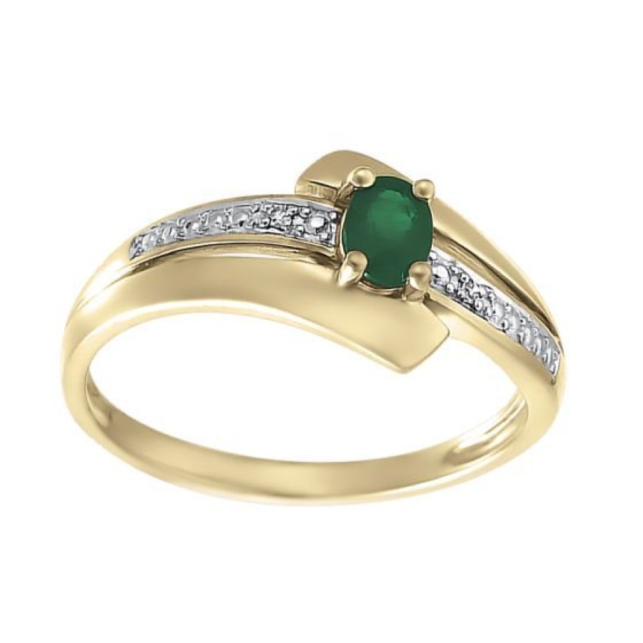 Joyeria Cristal Joyas | Anillo Oro 14K Con Diamante Y Esmeralda