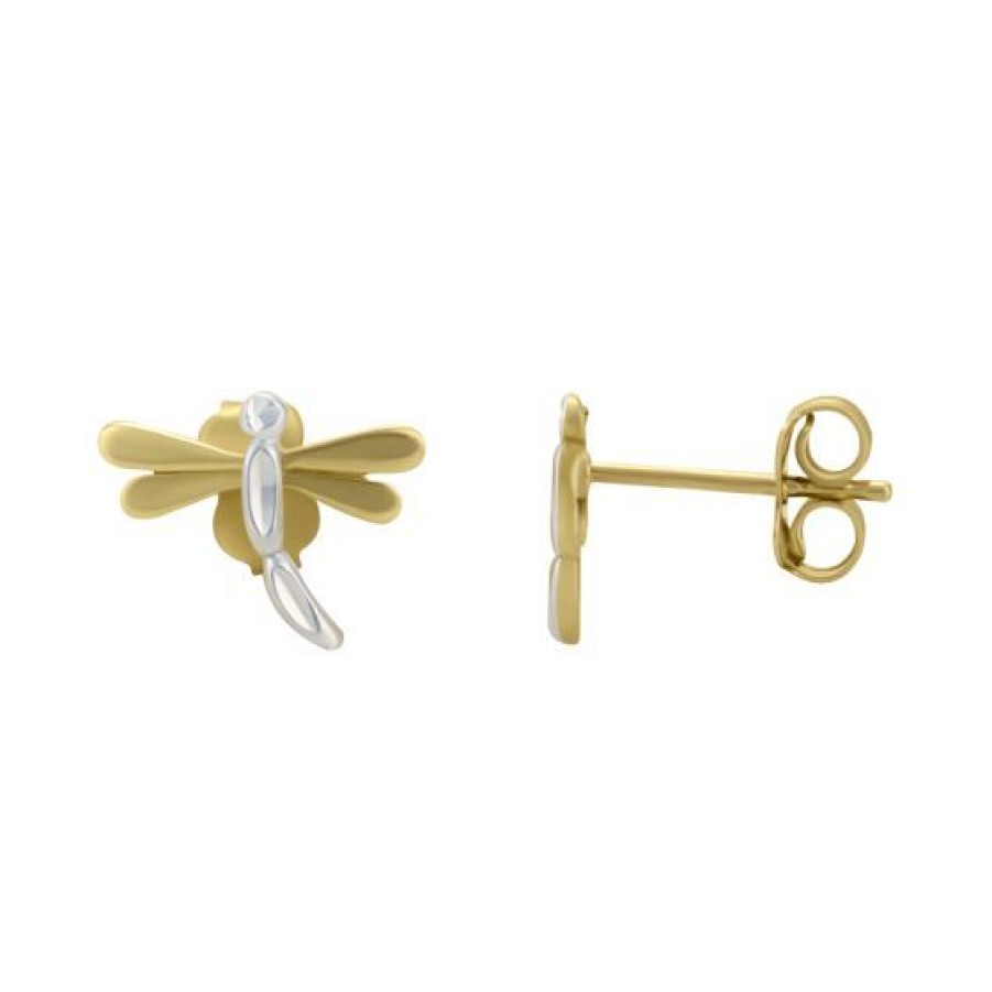 Joyeria Cristal Joyas | Aretes Libelula Oro Amarillo Y Blanco 14K