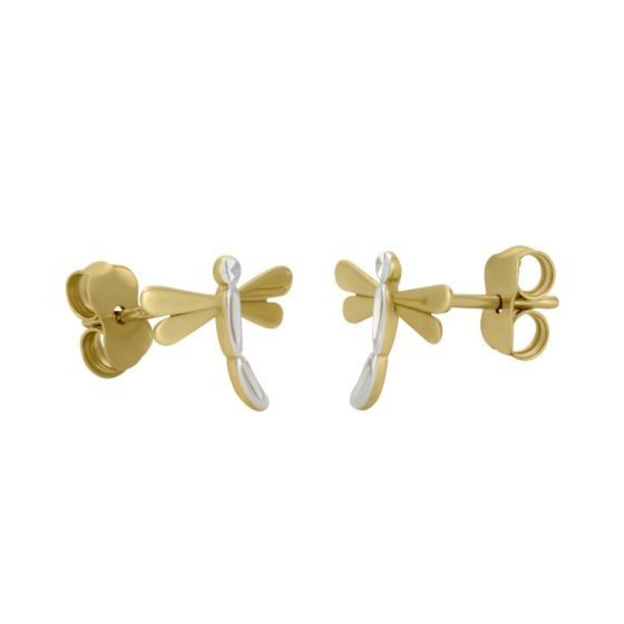 Joyeria Cristal Joyas | Aretes Libelula Oro Amarillo Y Blanco 14K