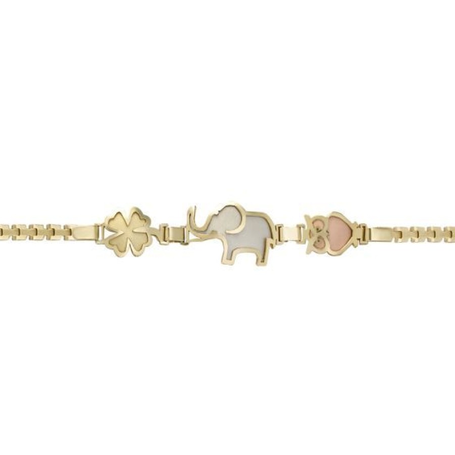 Joyeria Cristal Joyas | Pulsera Dama Oro Florentino 14K Trebol Elefante Buho