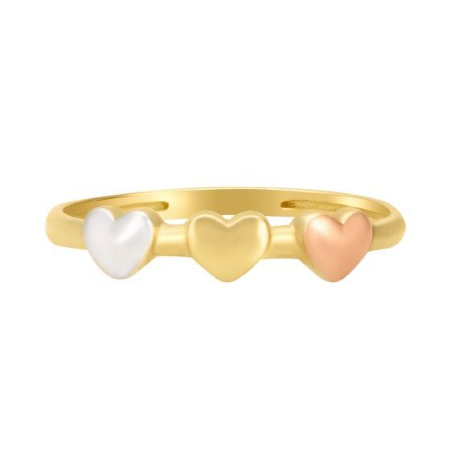 Joyeria Cristal Joyas | Anillo 3 Corazones Oro Blanco, Amarillo Y Rosa 14K