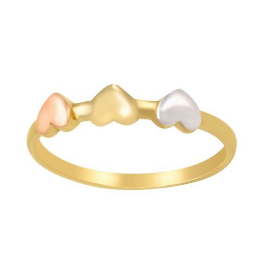 Joyeria Cristal Joyas | Anillo 3 Corazones Oro Blanco, Amarillo Y Rosa 14K