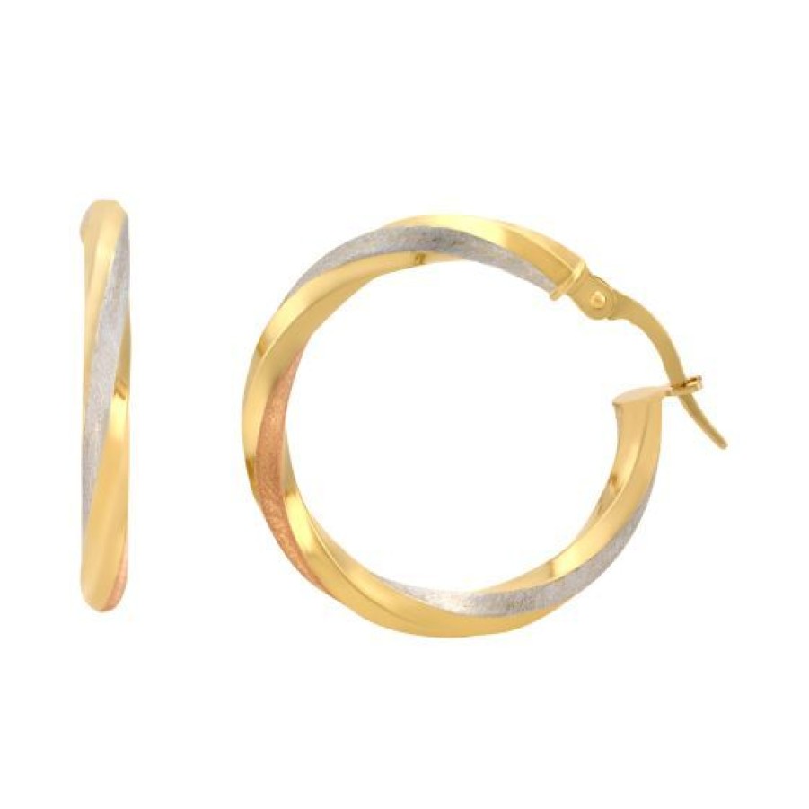 Joyeria Cristal Joyas | Arracadas Oro Blanco, Amarillo Y Rosa 14K - 20 Mm