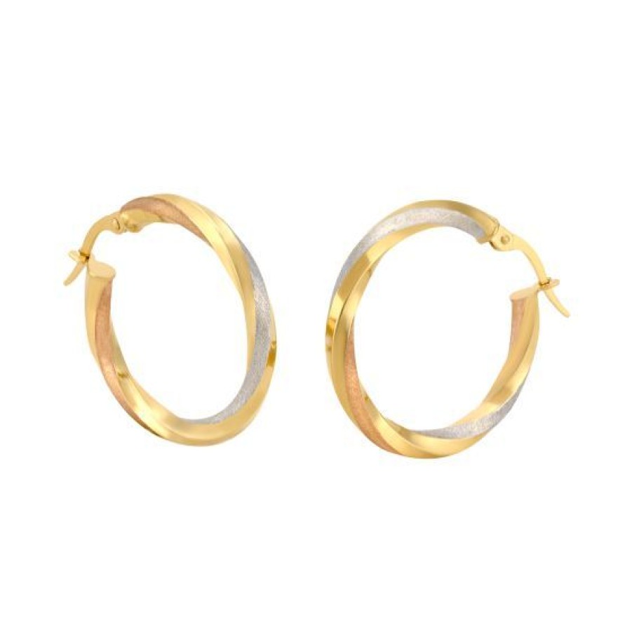 Joyeria Cristal Joyas | Arracadas Oro Blanco, Amarillo Y Rosa 14K - 20 Mm