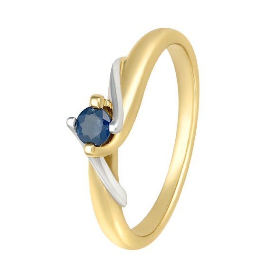 Joyeria Cristal Joyas | Anillo Enya Oro Bicolor 14K Con Zafiro De 20 Puntos Corte Redondo Acabado Brillante