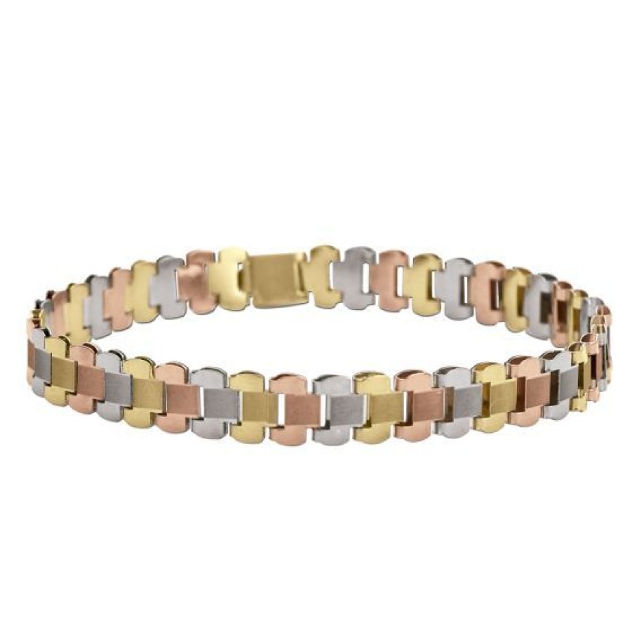 Joyeria Cristal Joyas | Pulsera Dama Coleccion Real Oro Amarillo Blanco Y Rosa 14K 7 Mm