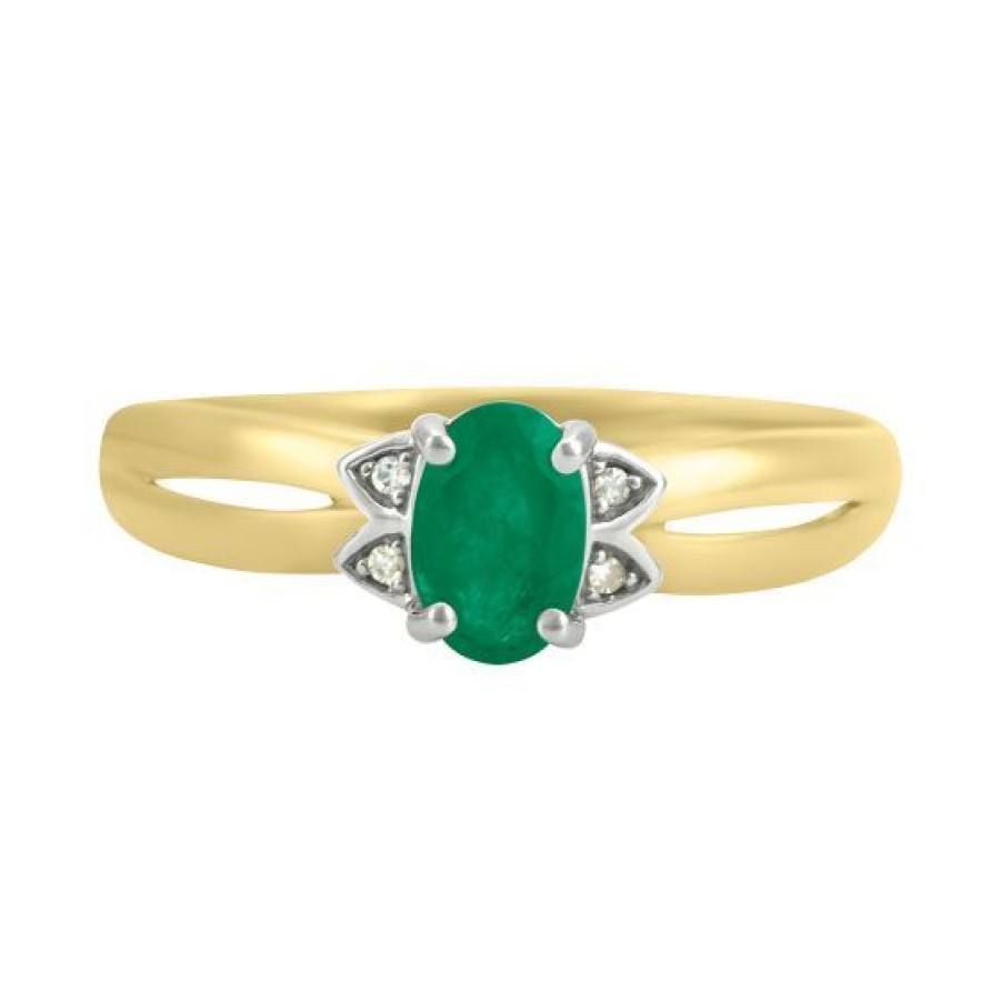 Joyeria Cristal Joyas | Anillo Oro Blanco Y Amarillo 14K Con Un Punto De Diamante Y 45 Puntos De Esmeralda