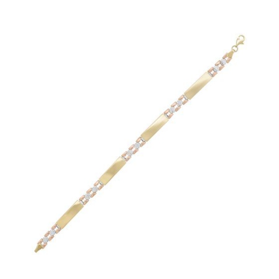 Joyeria Cristal Joyas | Pulsera Dama Con Placas Oro Amarillo Blanco Y Rosa 14K