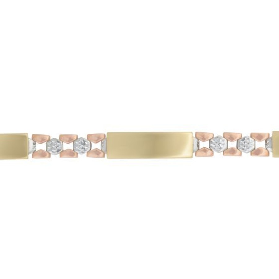 Joyeria Cristal Joyas | Pulsera Dama Con Placas Oro Amarillo Blanco Y Rosa 14K