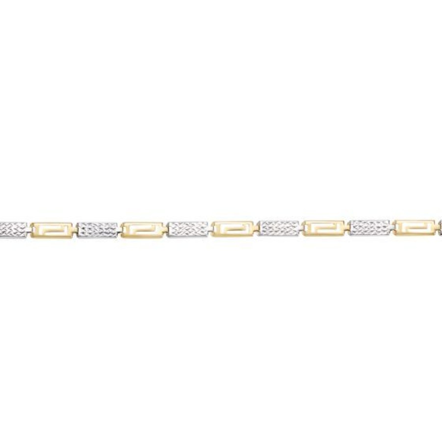 Joyeria Cristal Joyas | Pulsera Grecas Oro Blanco Y Amarillo 14K