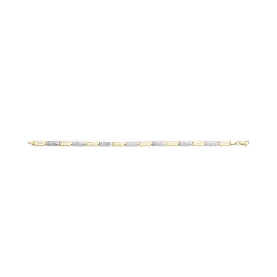 Joyeria Cristal Joyas | Pulsera Grecas Oro Blanco Y Amarillo 14K