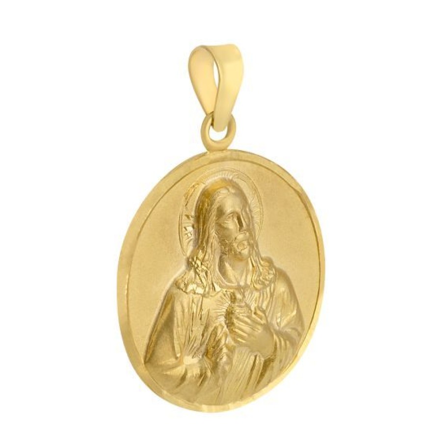 Joyeria Cristal Joyas | Medalla Redonda Sagrado Corazon Oro 14K