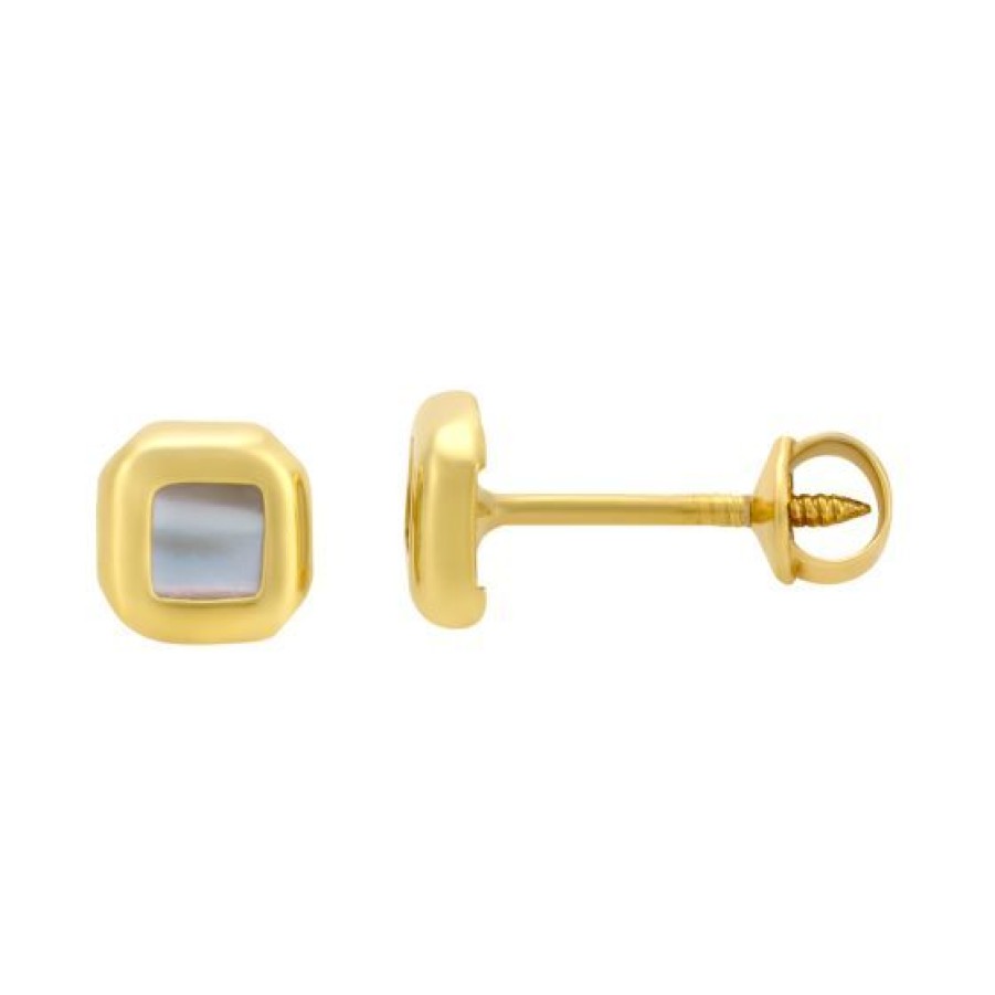 Joyeria Cristal Joyas | Broqueles Cuadro Mini Oro 14K Con Madre Perla