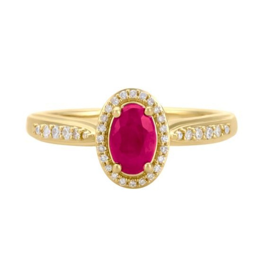 Joyeria Cristal Joyas | Anillo Oro 14K Con 10 Puntos De Diamante Y 60 Puntos De Rubi