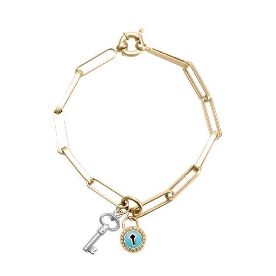 Joyeria Cristal Joyas | Pulsera Clip Con Llave Oro Blanco Y Amarillo 14K