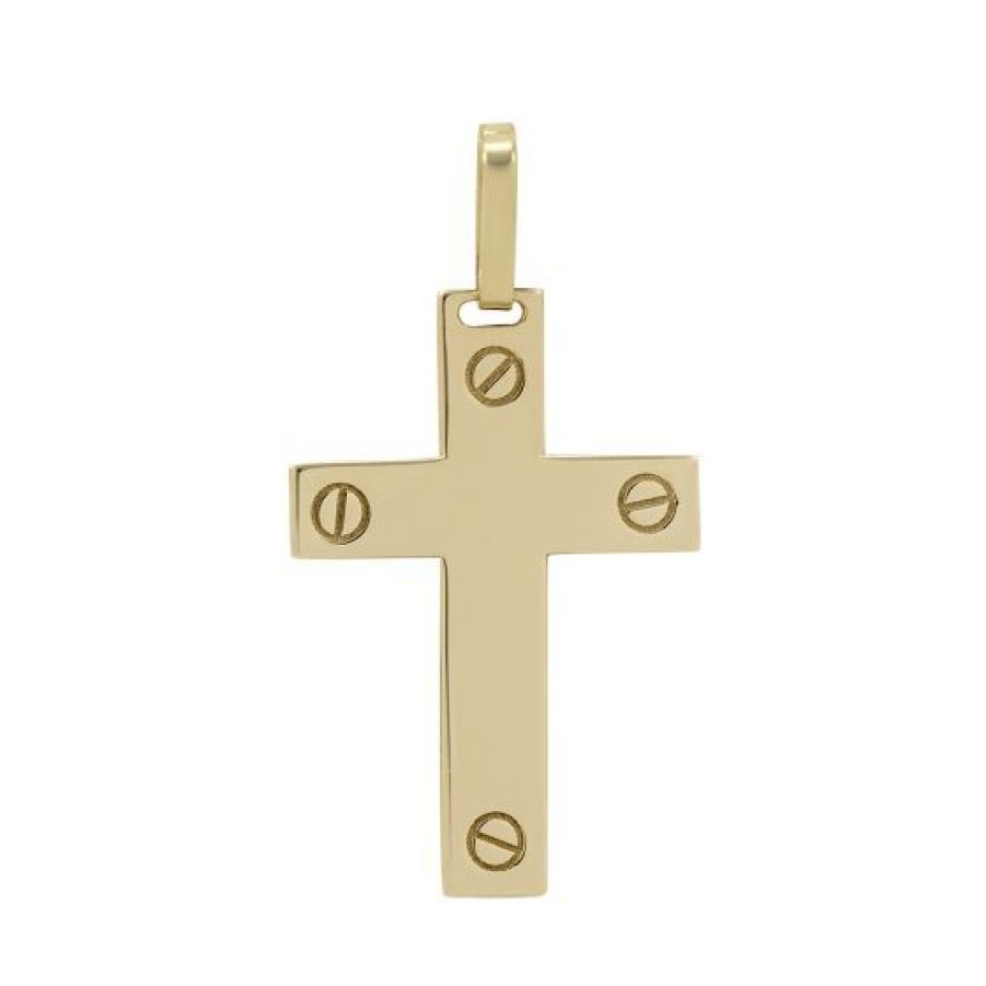 Joyeria Cristal Joyas | Cruz Tornillos Oro 14K Acabado Brillante