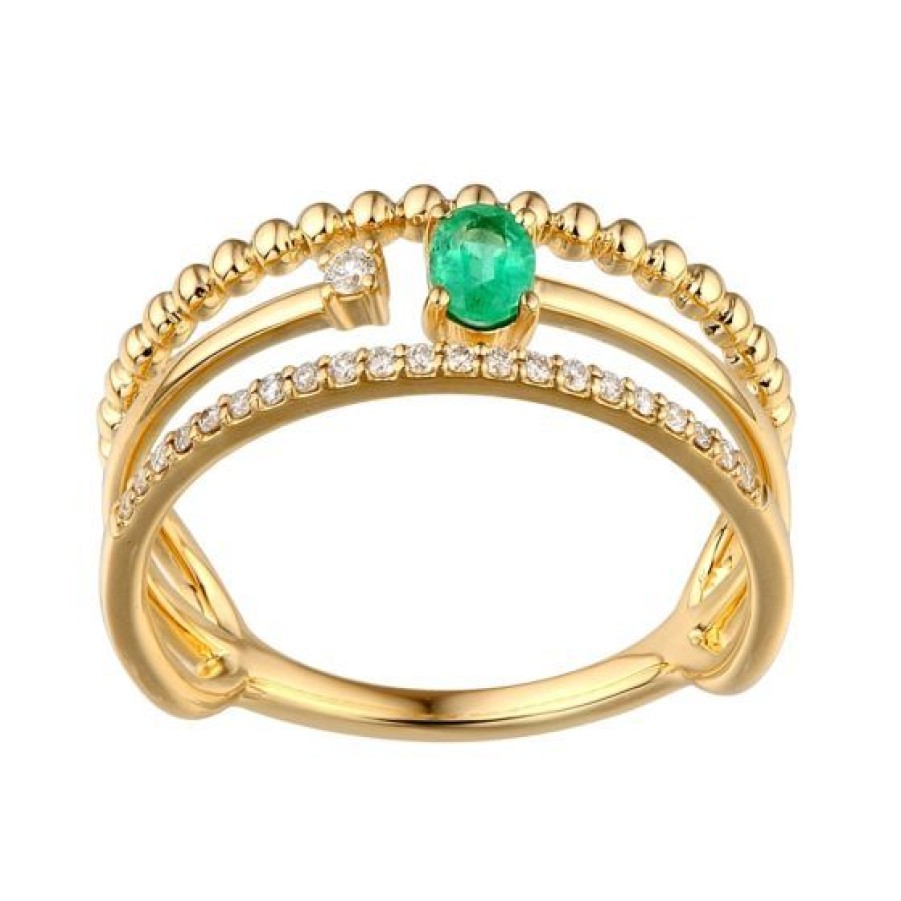 Joyeria Cristal Joyas | Anillo Oro 14K Con 7 Puntos De Diamante Y 16 Puntos De Esmeralda