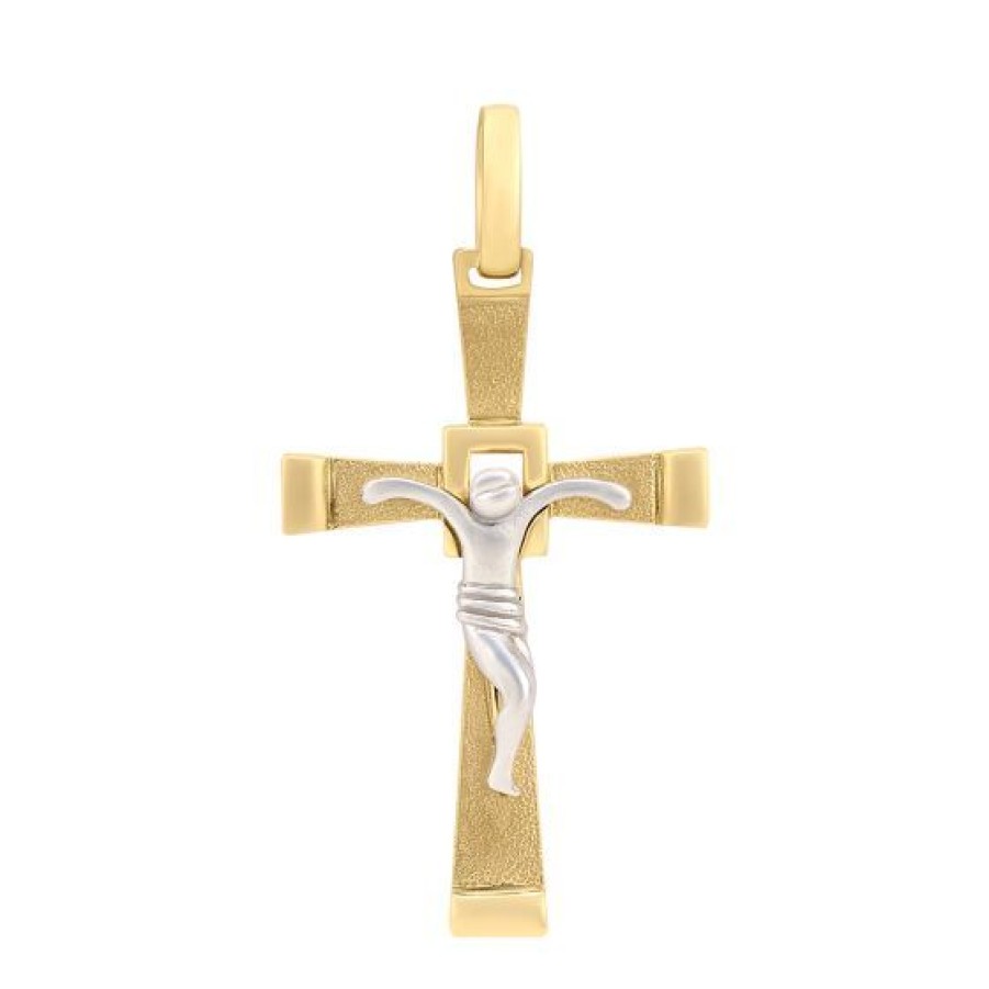 Joyeria Cristal Joyas | Cruz Con Cristo Oro Blanco Y Amarillo 14K