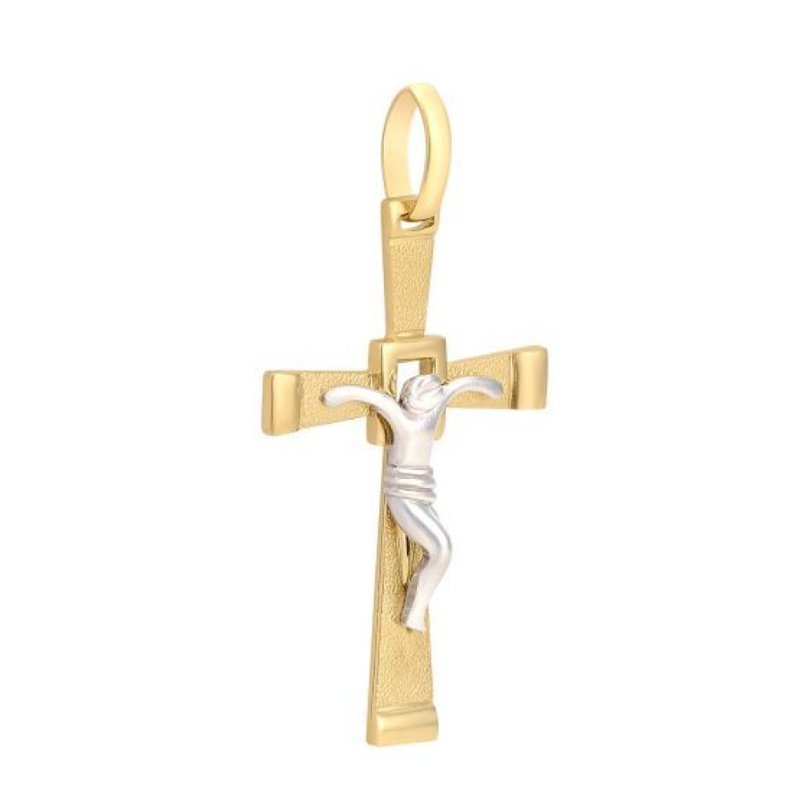 Joyeria Cristal Joyas | Cruz Con Cristo Oro Blanco Y Amarillo 14K