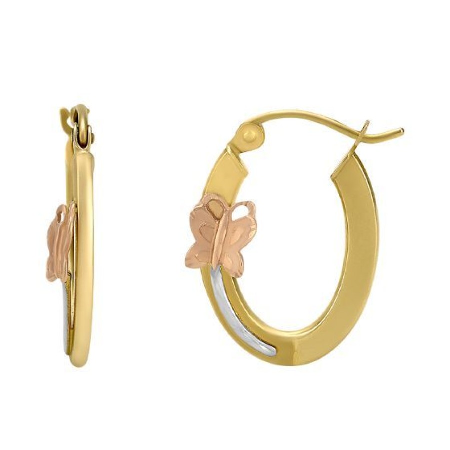 Joyeria Cristal Joyas | Arracadas Con Mariposa Oro Blanco, Amarillo Y Rosa 14K