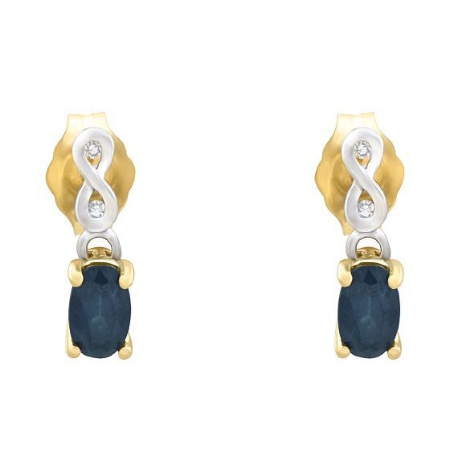 Joyeria Cristal Joyas | Aretes Oro Blanco Y Amarillo 14K Con Un Punto De Diamante Y 70 Puntos De Zafiro