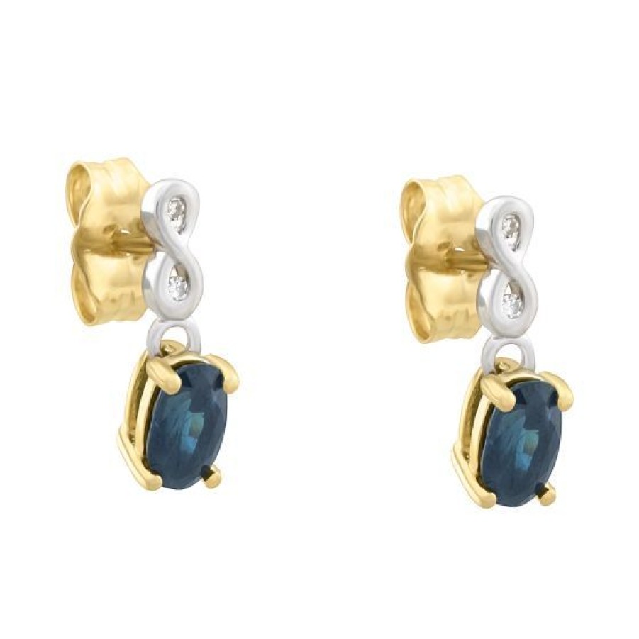 Joyeria Cristal Joyas | Aretes Oro Blanco Y Amarillo 14K Con Un Punto De Diamante Y 70 Puntos De Zafiro