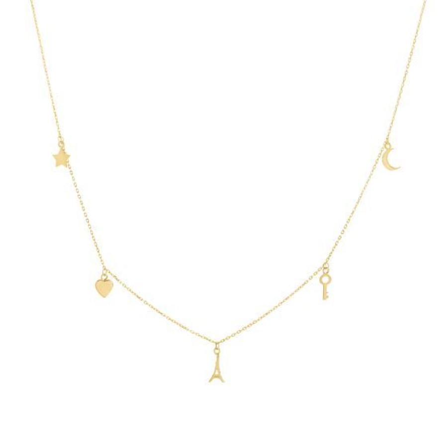 Joyeria Cristal Joyas | Gargantillas Torre, Luna, Estrella Y Corazon Oro14K