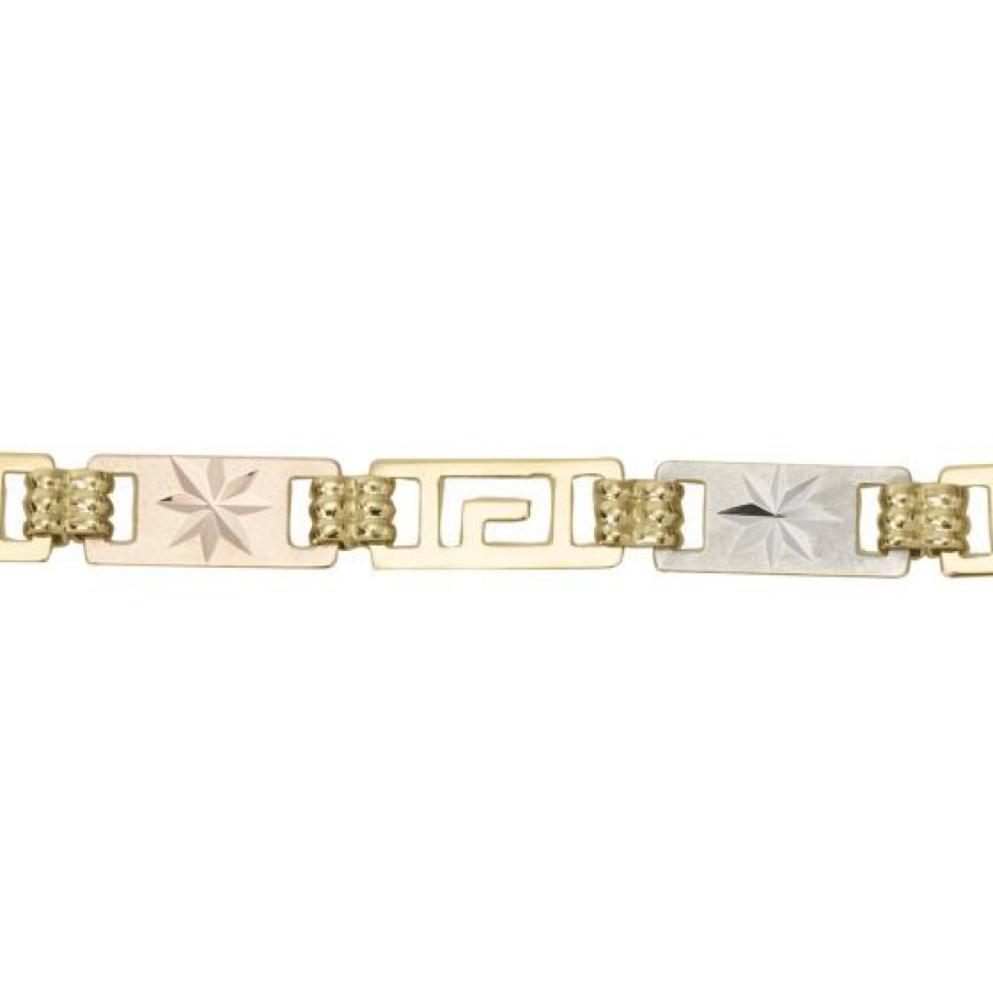 Joyeria Cristal Joyas | Pulsera Grecas Oro Blanco, Amarillo Y Rosa 14K