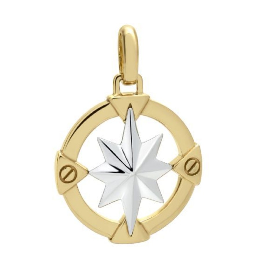 Joyeria Cristal Joyas | Dije Caballero Rosa De Los Vientos Oro Amarillo Y Blanco 14K Acabado