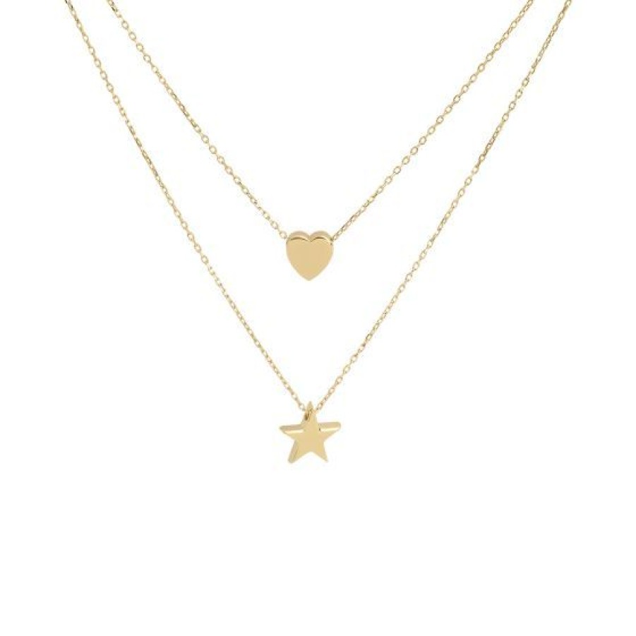 Joyeria Cristal Joyas | Gargantilla Estrella Y Corazon Oro 14K