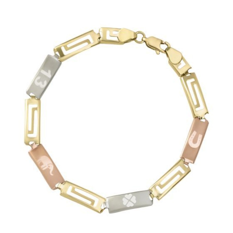 Joyeria Cristal Joyas | Pulsera Dama Placas De La Suerte Oro Florentino 14K