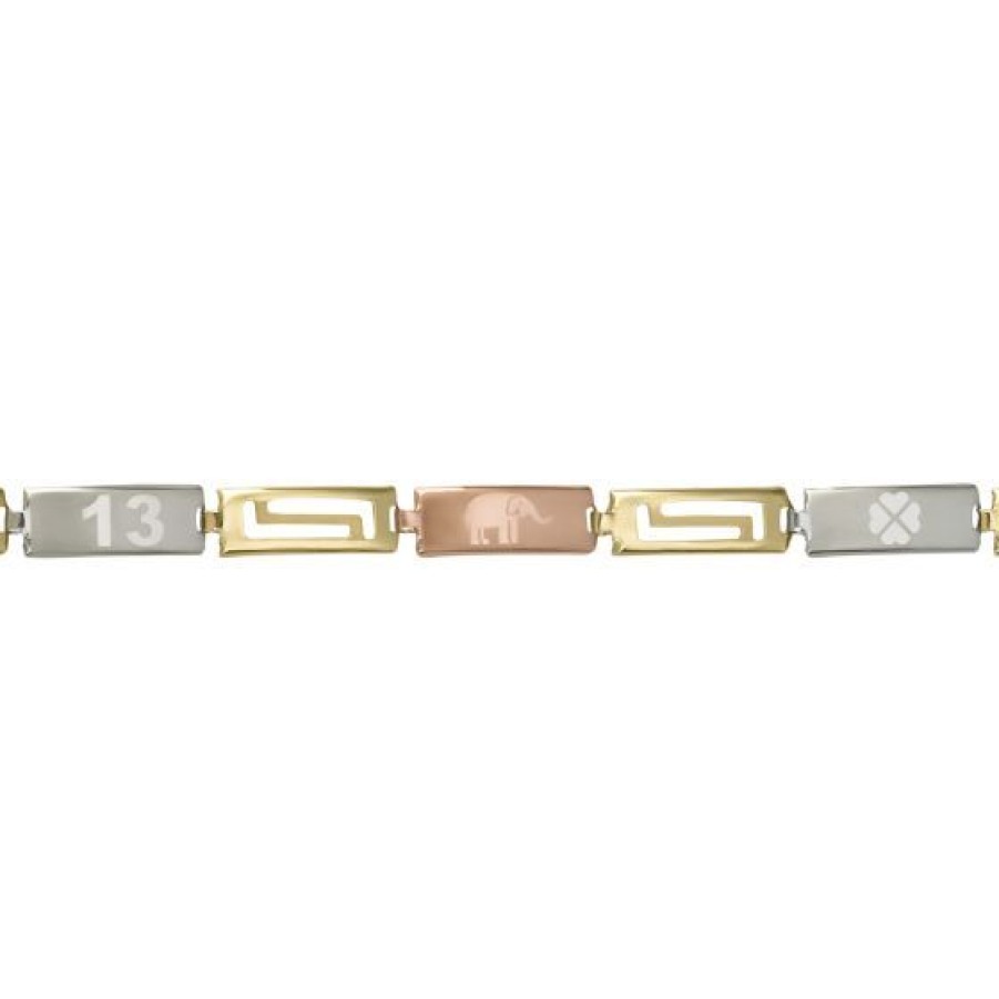 Joyeria Cristal Joyas | Pulsera Dama Placas De La Suerte Oro Florentino 14K