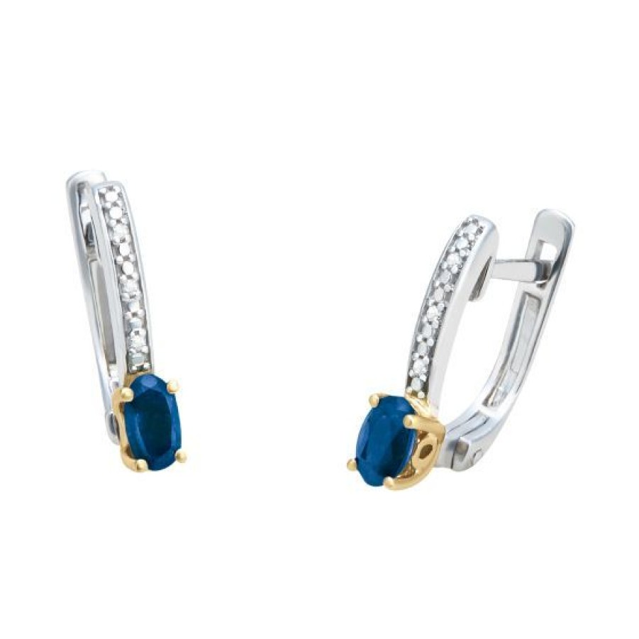 Joyeria Cristal Joyas | Aretes Oro Blanco Y Amarillo 14K Con Un Punto De Diamante Y 62 Puntos De Zafiro