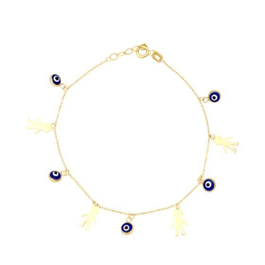 Joyeria Cristal Joyas | Pulsera Con Ojitos Azules Y Ninos Oro 14K