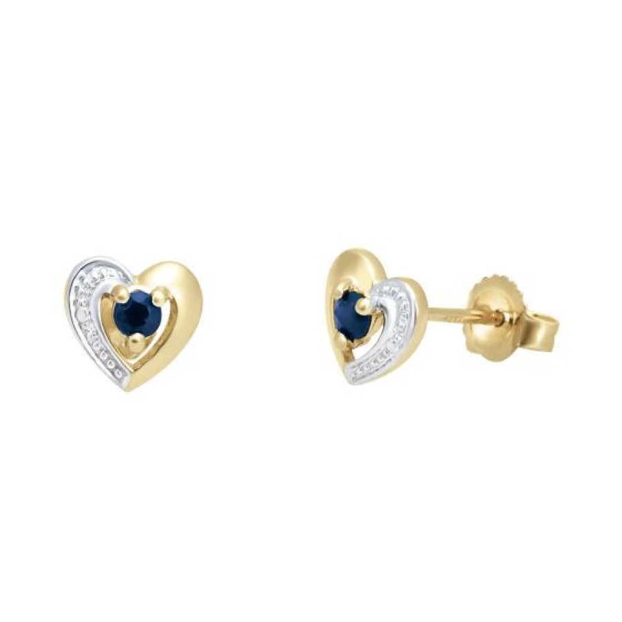 Joyeria Cristal Joyas | Aretes Corazon Oro 14K Con 14 Puntos De Zafiro