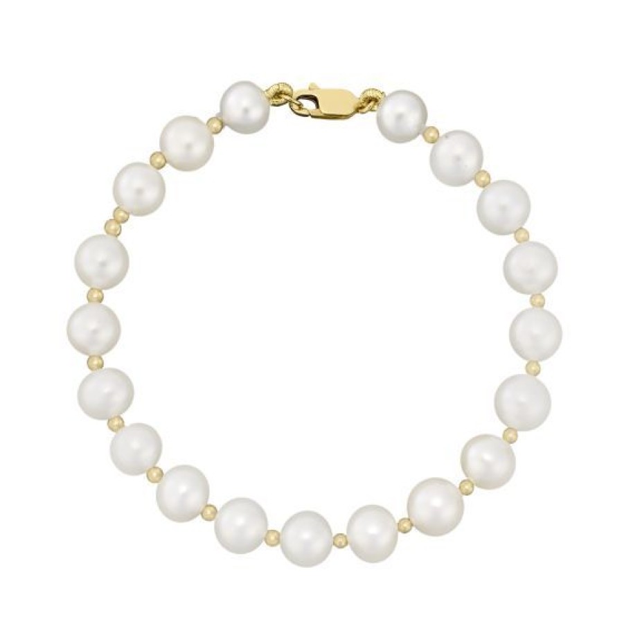 Joyeria Cristal Joyas | Pulsera Dama Perla Con Bolitas De Oro De 14K