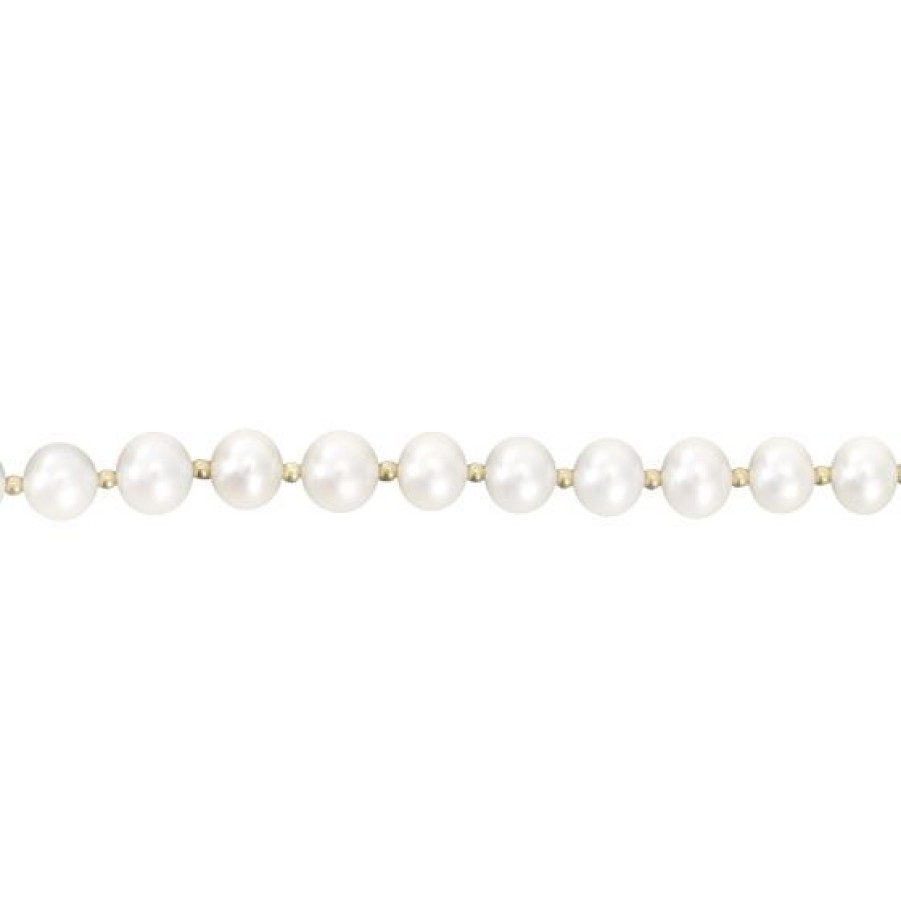 Joyeria Cristal Joyas | Pulsera Dama Perla Con Bolitas De Oro De 14K