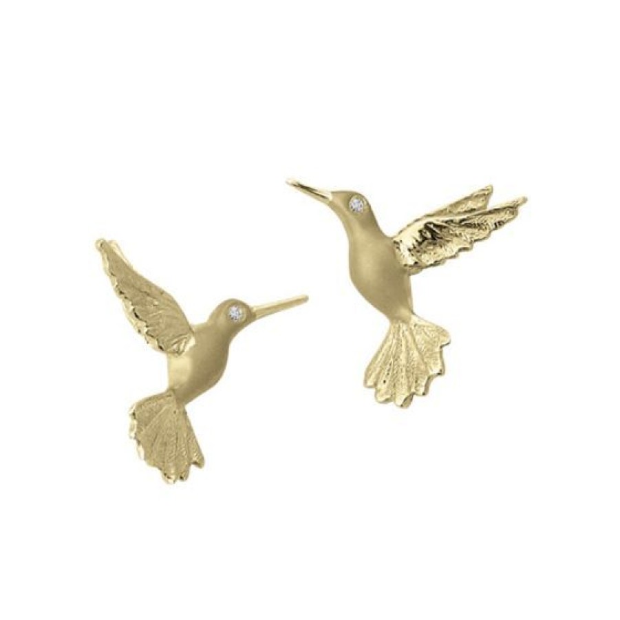 Joyeria Cristal Joyas | Aretes Colibri Oro 14K Con 1 Punto De Diamante