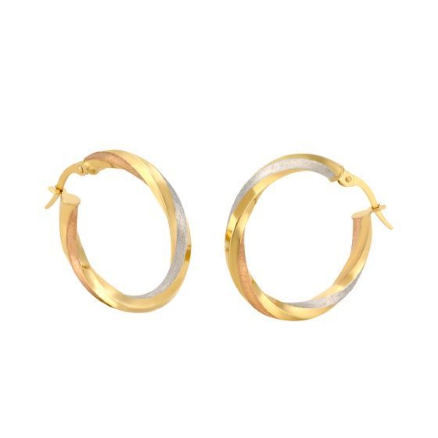 Joyeria Cristal Joyas | Arracadas Oro Blanco, Amarillo Y Rosa 14K - 15 Mm