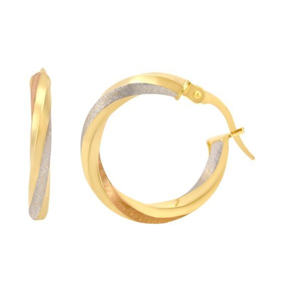 Joyeria Cristal Joyas | Arracadas Oro Blanco, Amarillo Y Rosa 14K - 15 Mm