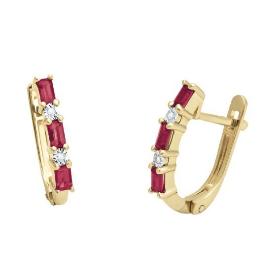 Joyeria Cristal Joyas | Aretes Oro 14K Con 2 Puntos De Diamante Y 60 Puntos De Rubi