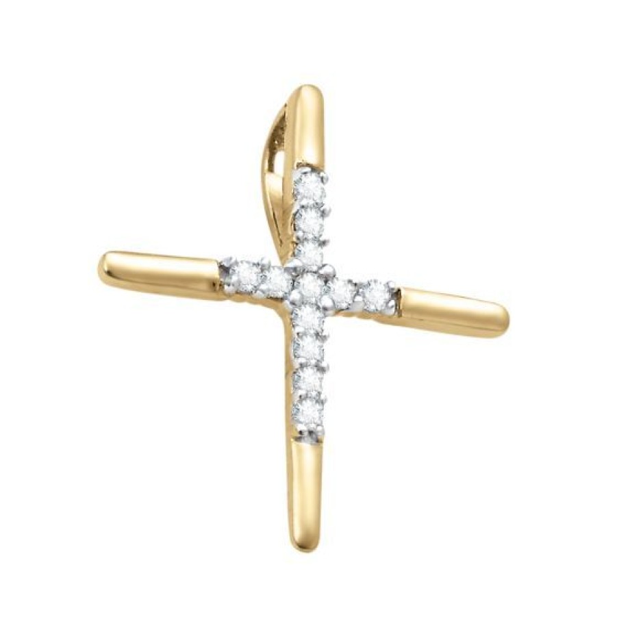 Joyeria Cristal Joyas | Cruz Oro 14K Con 5 Puntos De Diamante