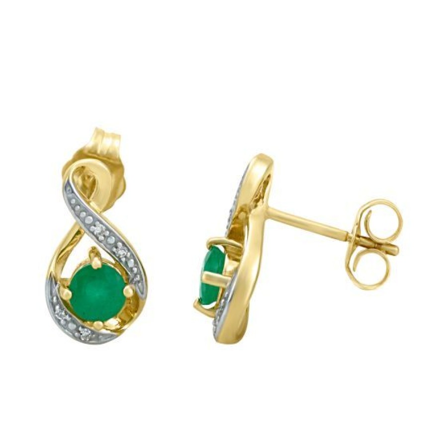 Joyeria Cristal Joyas | Aretes Oro 14K Con 2 Puntos De Diamante Y 50 Puntos De Esmeralda